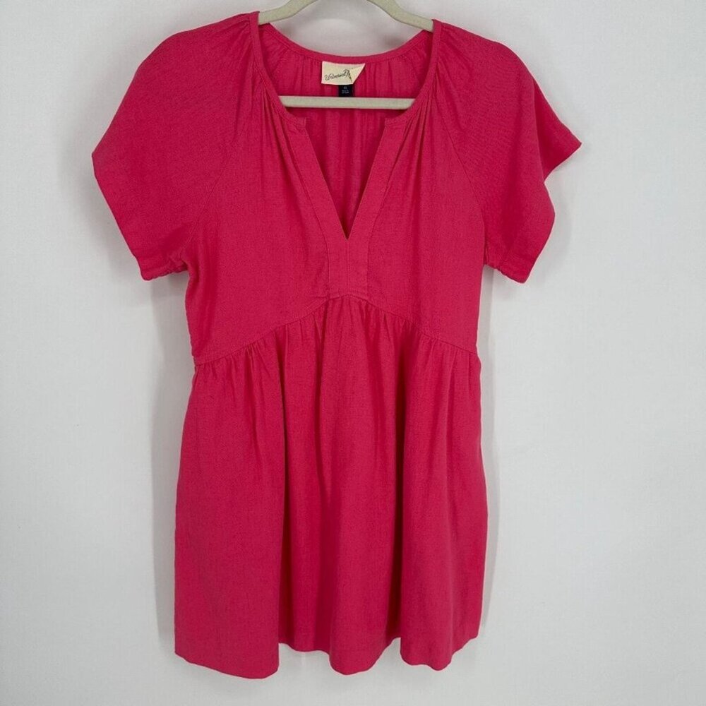 Universal Thread Linen Blend Mini Dress MED Babydoll Short Sleeves Pink